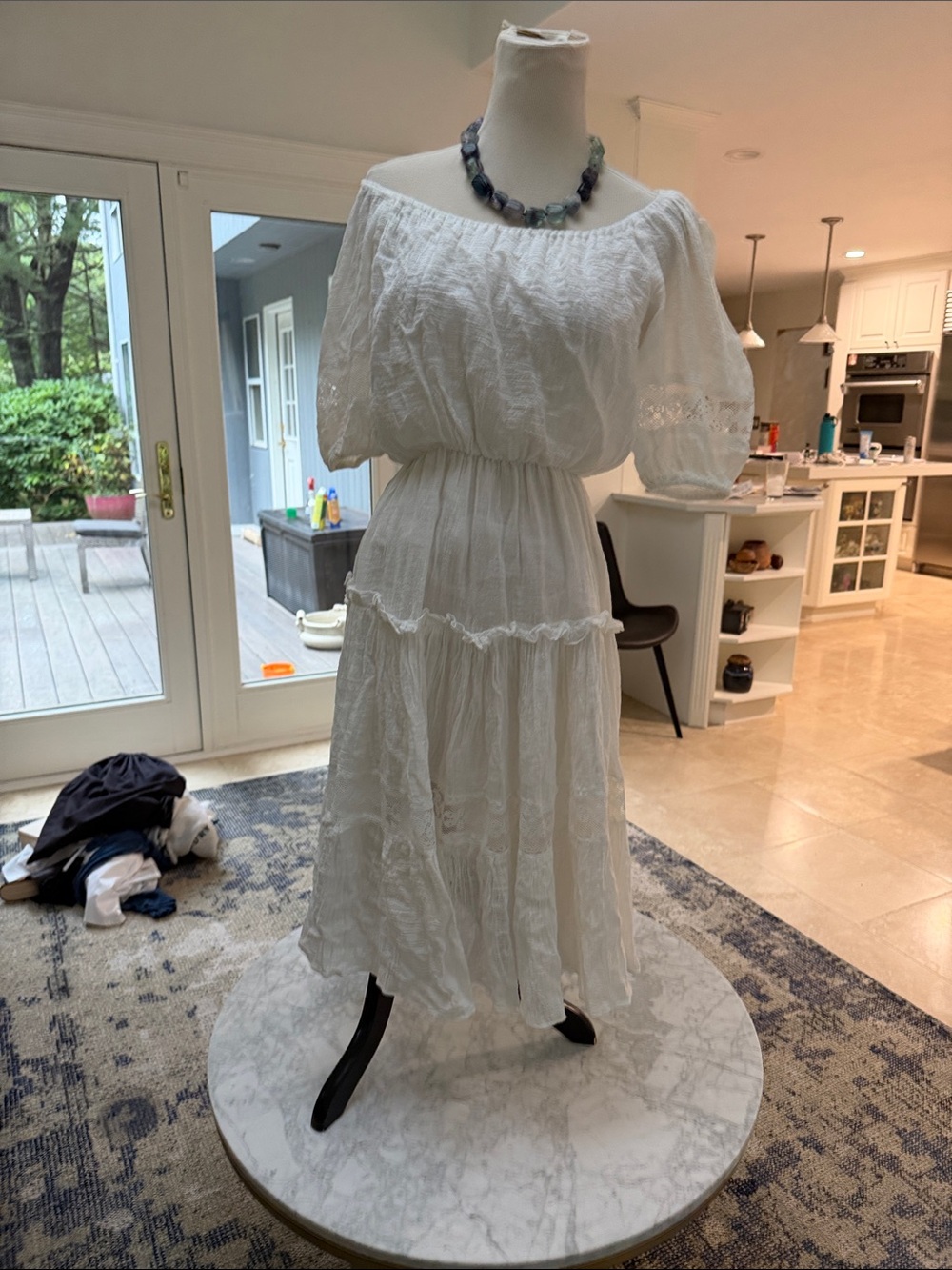 Gauzy White Cotton Tiered Dress. S